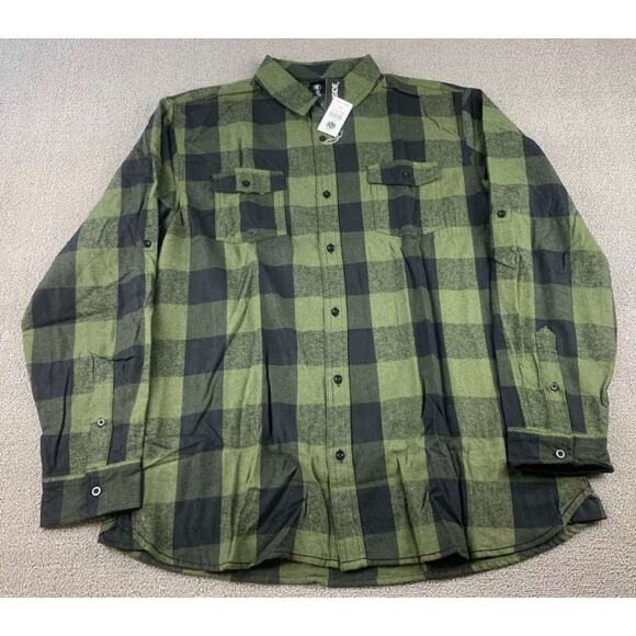 Burnside Shirt Men XL Army Green Button Down Long Sleeve Chest Pockets Plaid - Picture 1 of 10